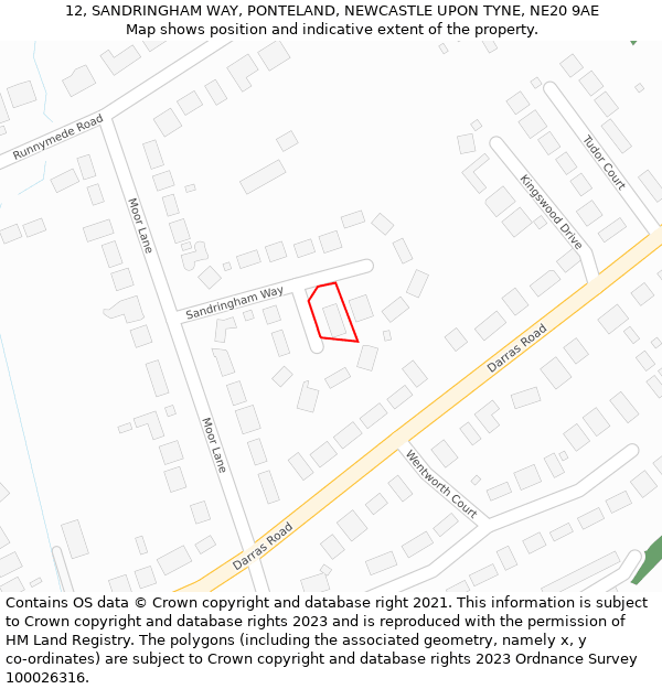 12, SANDRINGHAM WAY, PONTELAND, NEWCASTLE UPON TYNE, NE20 9AE: Location map and indicative extent of plot