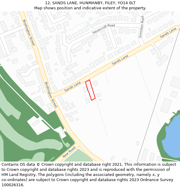 12, SANDS LANE, HUNMANBY, FILEY, YO14 0LT: Location map and indicative extent of plot