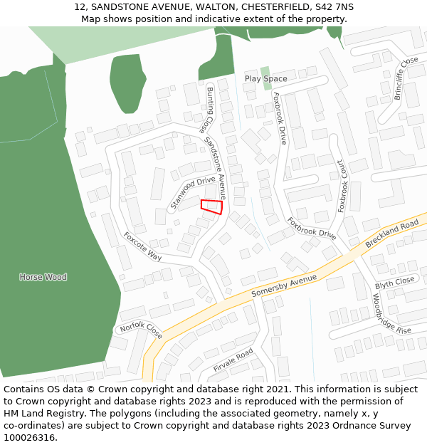 12, SANDSTONE AVENUE, WALTON, CHESTERFIELD, S42 7NS: Location map and indicative extent of plot