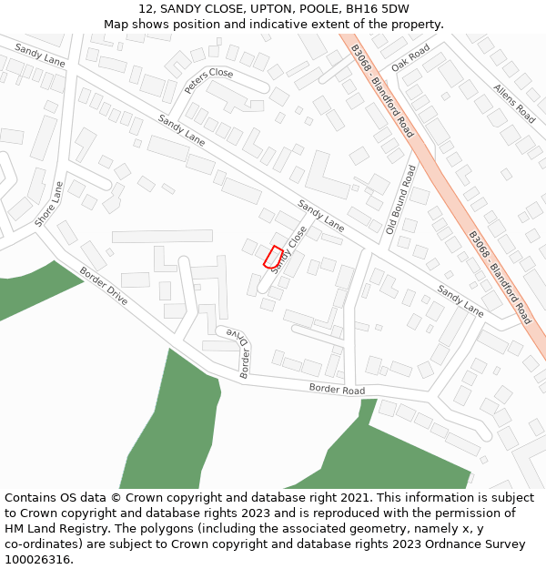 12, SANDY CLOSE, UPTON, POOLE, BH16 5DW: Location map and indicative extent of plot