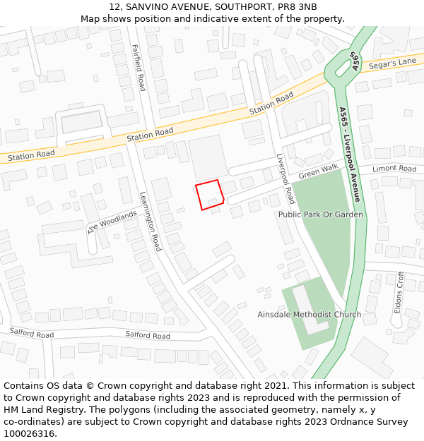 12, SANVINO AVENUE, SOUTHPORT, PR8 3NB: Location map and indicative extent of plot