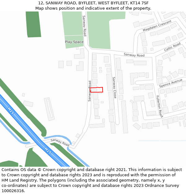 12, SANWAY ROAD, BYFLEET, WEST BYFLEET, KT14 7SF: Location map and indicative extent of plot