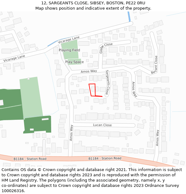 12, SARGEANTS CLOSE, SIBSEY, BOSTON, PE22 0RU: Location map and indicative extent of plot