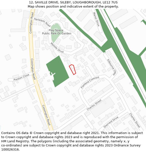 12, SAVILLE DRIVE, SILEBY, LOUGHBOROUGH, LE12 7US: Location map and indicative extent of plot