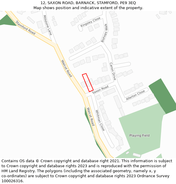 12, SAXON ROAD, BARNACK, STAMFORD, PE9 3EQ: Location map and indicative extent of plot