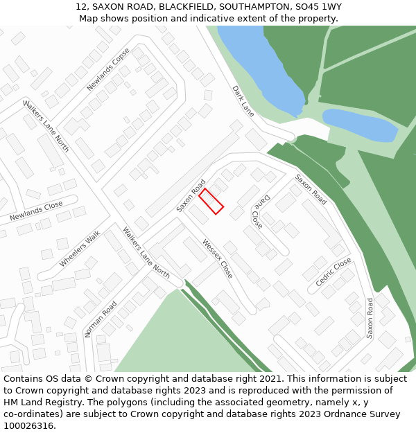 12, SAXON ROAD, BLACKFIELD, SOUTHAMPTON, SO45 1WY: Location map and indicative extent of plot