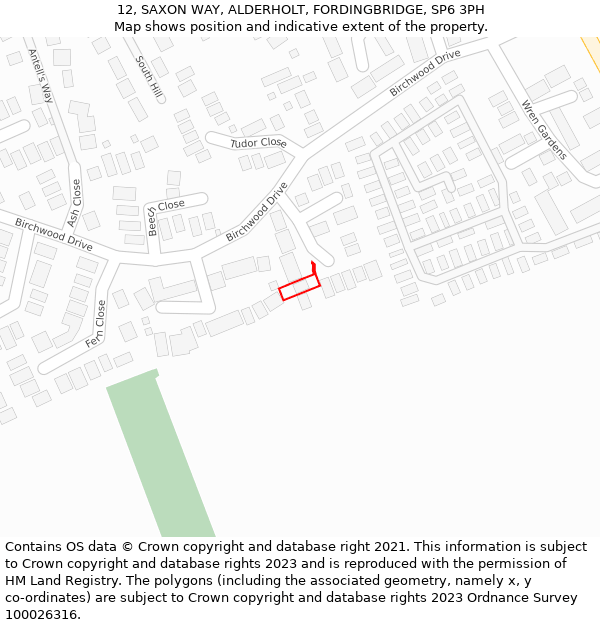 12, SAXON WAY, ALDERHOLT, FORDINGBRIDGE, SP6 3PH: Location map and indicative extent of plot