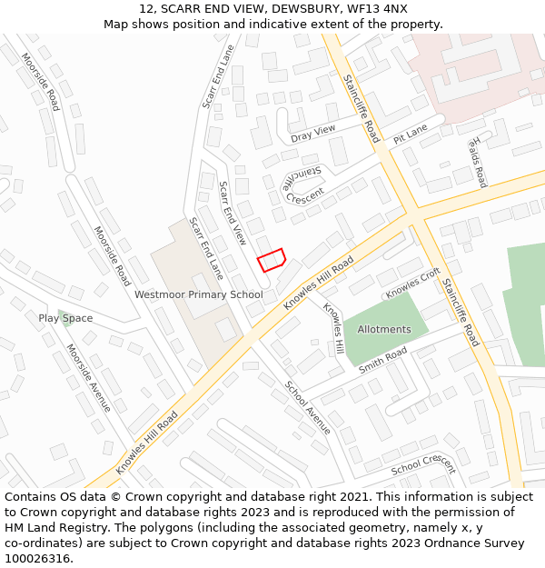 12, SCARR END VIEW, DEWSBURY, WF13 4NX: Location map and indicative extent of plot