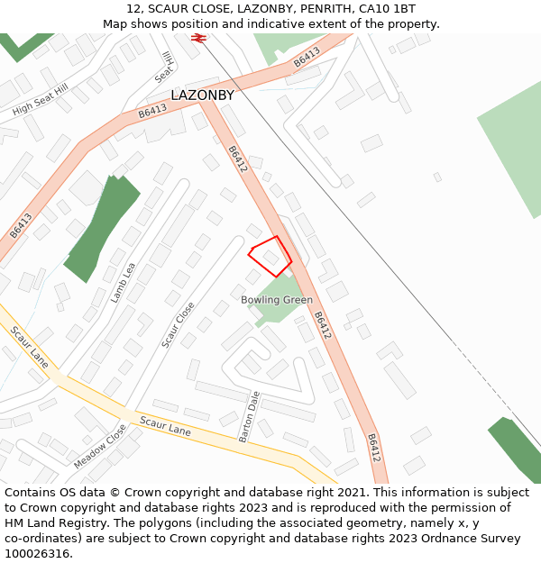 12, SCAUR CLOSE, LAZONBY, PENRITH, CA10 1BT: Location map and indicative extent of plot