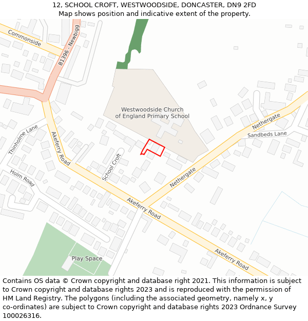 12, SCHOOL CROFT, WESTWOODSIDE, DONCASTER, DN9 2FD: Location map and indicative extent of plot