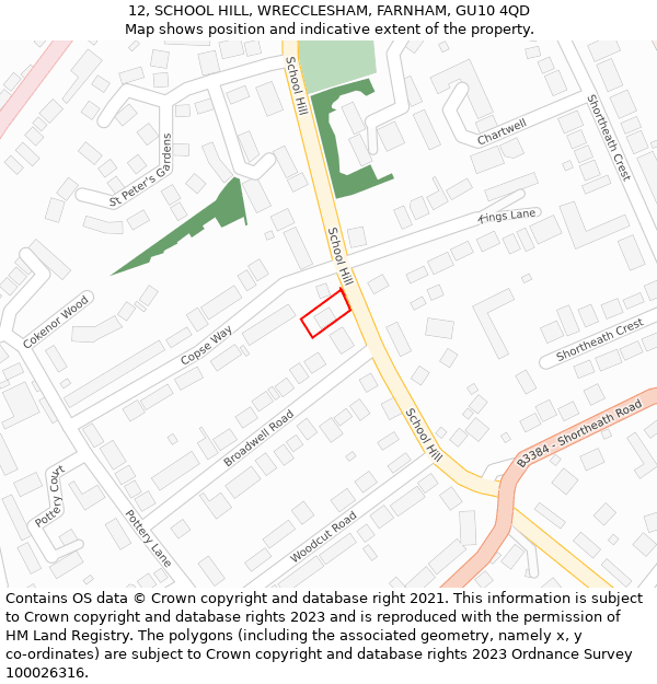 12, SCHOOL HILL, WRECCLESHAM, FARNHAM, GU10 4QD: Location map and indicative extent of plot