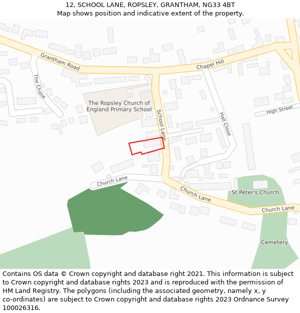 12, SCHOOL LANE, ROPSLEY, GRANTHAM, NG33 4BT: Location map and indicative extent of plot
