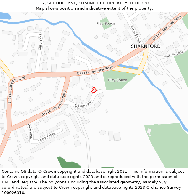 12, SCHOOL LANE, SHARNFORD, HINCKLEY, LE10 3PU: Location map and indicative extent of plot