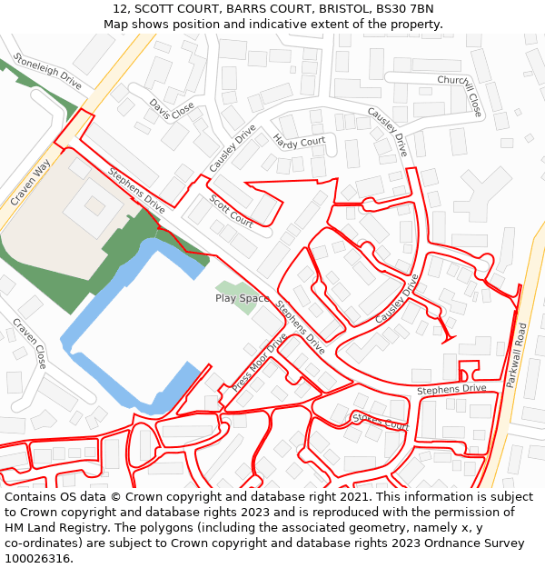 12, SCOTT COURT, BARRS COURT, BRISTOL, BS30 7BN: Location map and indicative extent of plot