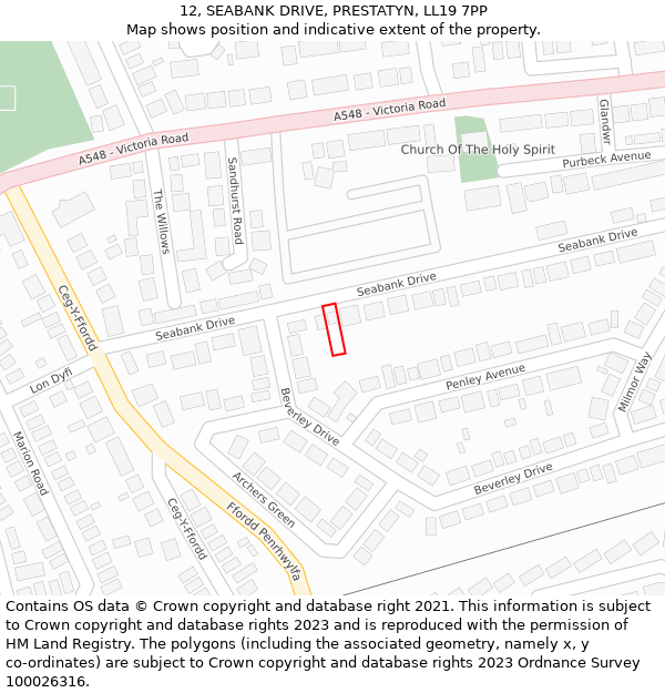 12, SEABANK DRIVE, PRESTATYN, LL19 7PP: Location map and indicative extent of plot