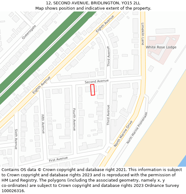 12, SECOND AVENUE, BRIDLINGTON, YO15 2LL: Location map and indicative extent of plot