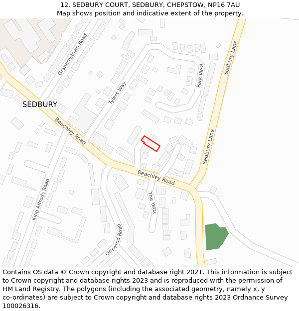 12, SEDBURY COURT, SEDBURY, CHEPSTOW, NP16 7AU: Location map and indicative extent of plot