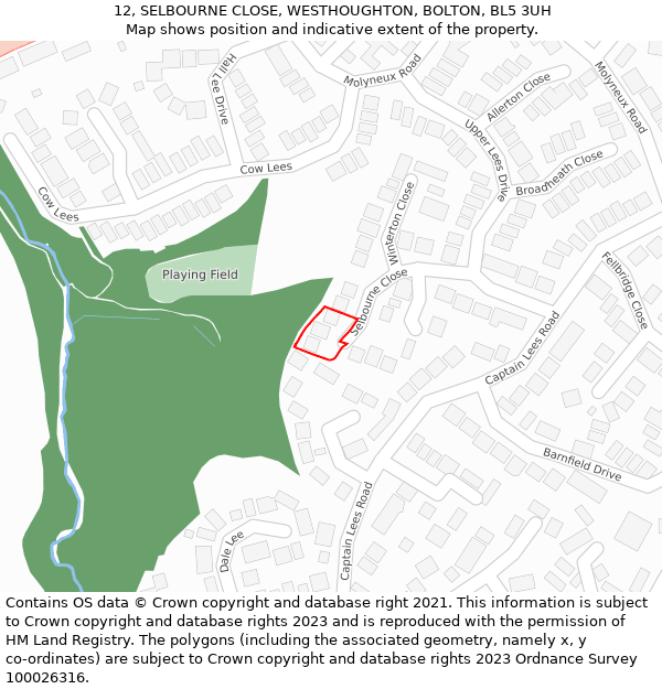 12, SELBOURNE CLOSE, WESTHOUGHTON, BOLTON, BL5 3UH: Location map and indicative extent of plot