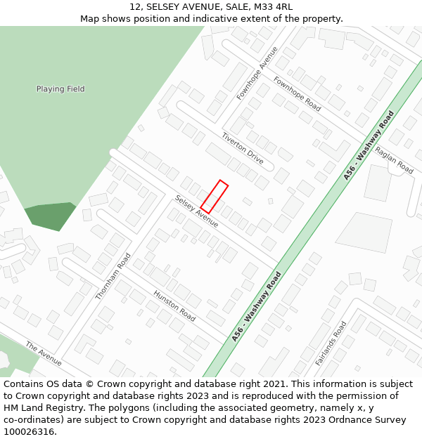 12, SELSEY AVENUE, SALE, M33 4RL: Location map and indicative extent of plot