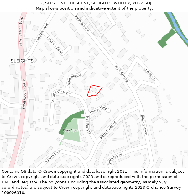 12, SELSTONE CRESCENT, SLEIGHTS, WHITBY, YO22 5DJ: Location map and indicative extent of plot