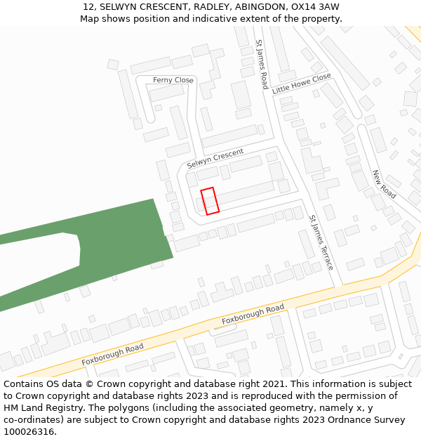 12, SELWYN CRESCENT, RADLEY, ABINGDON, OX14 3AW: Location map and indicative extent of plot