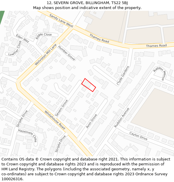 12, SEVERN GROVE, BILLINGHAM, TS22 5BJ: Location map and indicative extent of plot