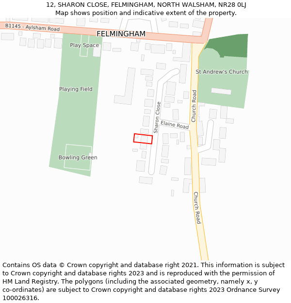 12, SHARON CLOSE, FELMINGHAM, NORTH WALSHAM, NR28 0LJ: Location map and indicative extent of plot