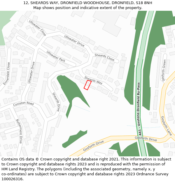 12, SHEARDS WAY, DRONFIELD WOODHOUSE, DRONFIELD, S18 8NH: Location map and indicative extent of plot