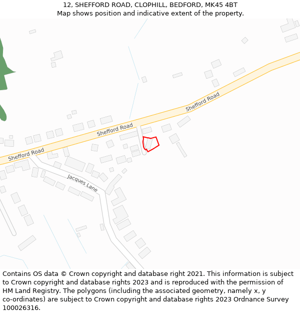 12, SHEFFORD ROAD, CLOPHILL, BEDFORD, MK45 4BT: Location map and indicative extent of plot