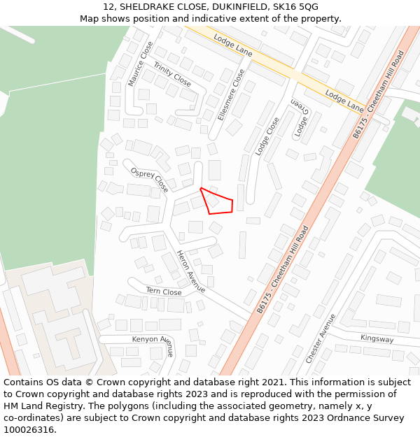 12, SHELDRAKE CLOSE, DUKINFIELD, SK16 5QG: Location map and indicative extent of plot