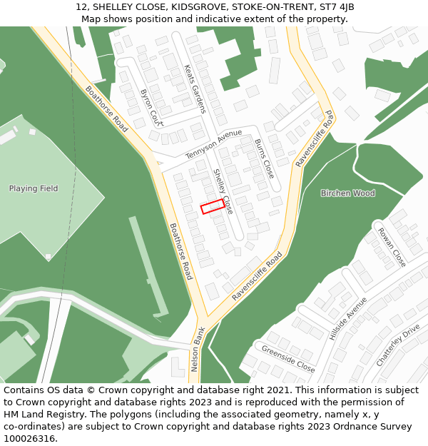 12, SHELLEY CLOSE, KIDSGROVE, STOKE-ON-TRENT, ST7 4JB: Location map and indicative extent of plot