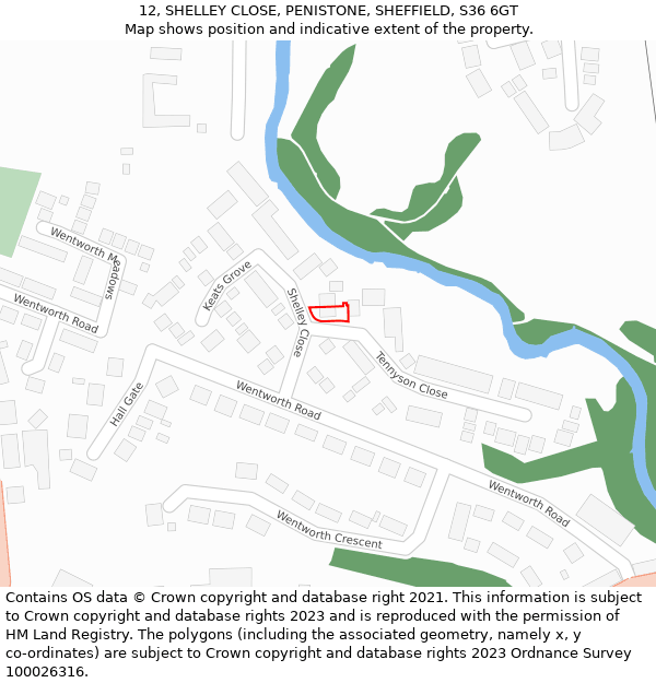 12, SHELLEY CLOSE, PENISTONE, SHEFFIELD, S36 6GT: Location map and indicative extent of plot