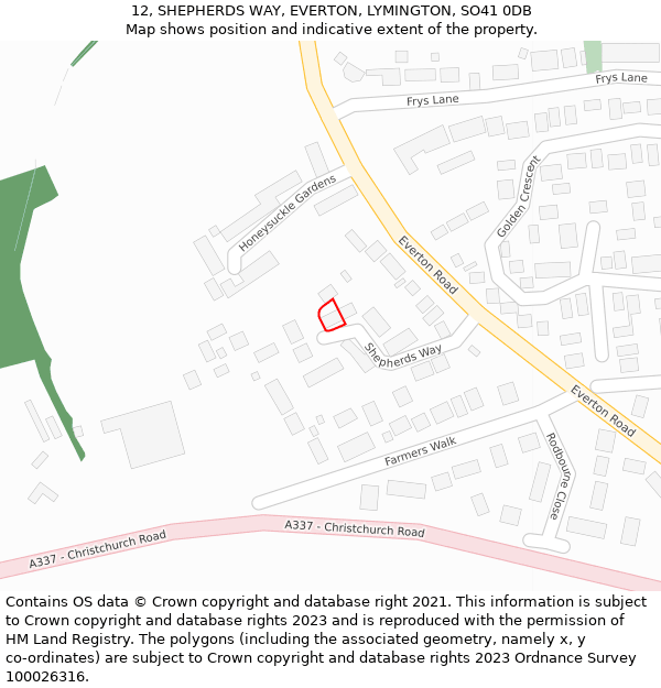 12, SHEPHERDS WAY, EVERTON, LYMINGTON, SO41 0DB: Location map and indicative extent of plot