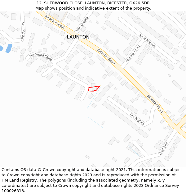 12, SHERWOOD CLOSE, LAUNTON, BICESTER, OX26 5DR: Location map and indicative extent of plot