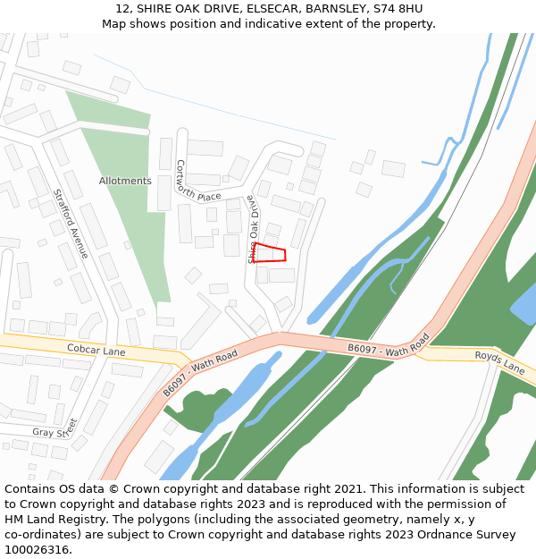 12, SHIRE OAK DRIVE, ELSECAR, BARNSLEY, S74 8HU: Location map and indicative extent of plot