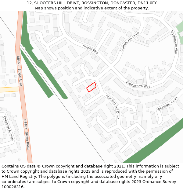 12, SHOOTERS HILL DRIVE, ROSSINGTON, DONCASTER, DN11 0FY: Location map and indicative extent of plot