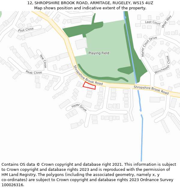 12, SHROPSHIRE BROOK ROAD, ARMITAGE, RUGELEY, WS15 4UZ: Location map and indicative extent of plot