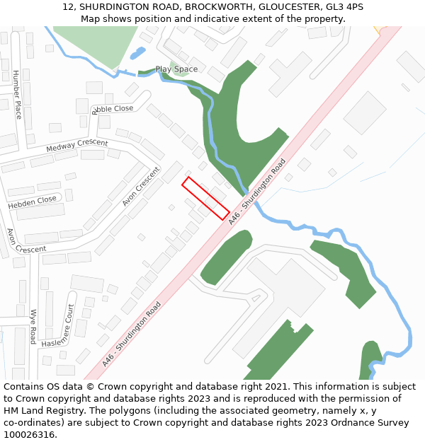 12, SHURDINGTON ROAD, BROCKWORTH, GLOUCESTER, GL3 4PS: Location map and indicative extent of plot