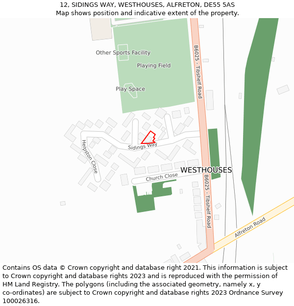 12, SIDINGS WAY, WESTHOUSES, ALFRETON, DE55 5AS: Location map and indicative extent of plot