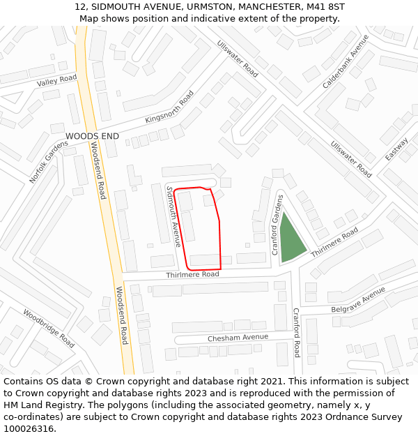 12, SIDMOUTH AVENUE, URMSTON, MANCHESTER, M41 8ST: Location map and indicative extent of plot