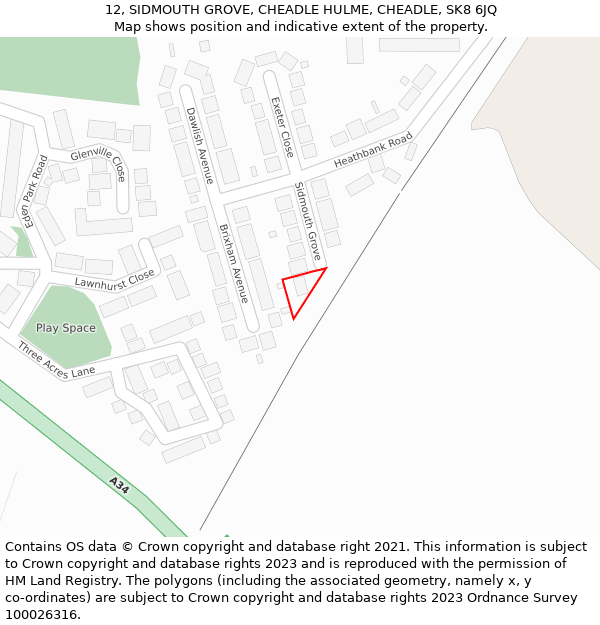 12, SIDMOUTH GROVE, CHEADLE HULME, CHEADLE, SK8 6JQ: Location map and indicative extent of plot