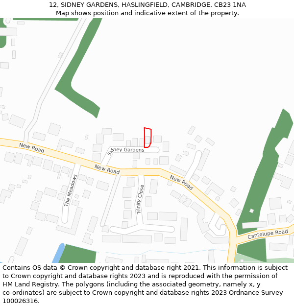 12, SIDNEY GARDENS, HASLINGFIELD, CAMBRIDGE, CB23 1NA: Location map and indicative extent of plot