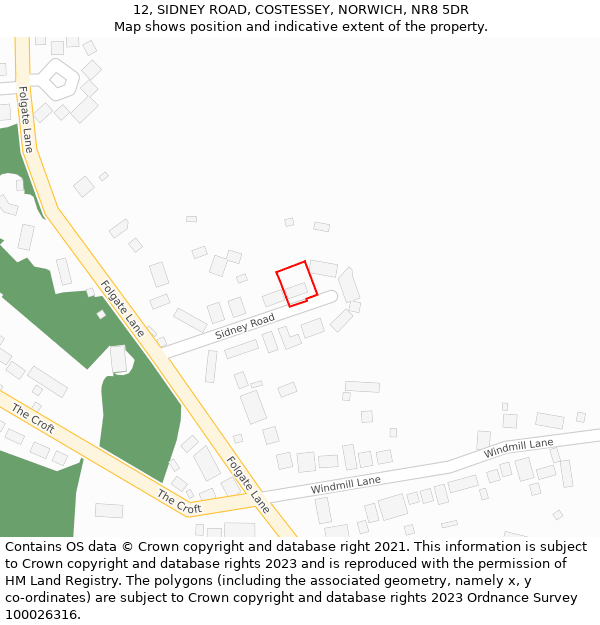 12, SIDNEY ROAD, COSTESSEY, NORWICH, NR8 5DR: Location map and indicative extent of plot