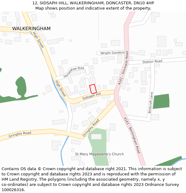 12, SIDSAPH HILL, WALKERINGHAM, DONCASTER, DN10 4HP: Location map and indicative extent of plot