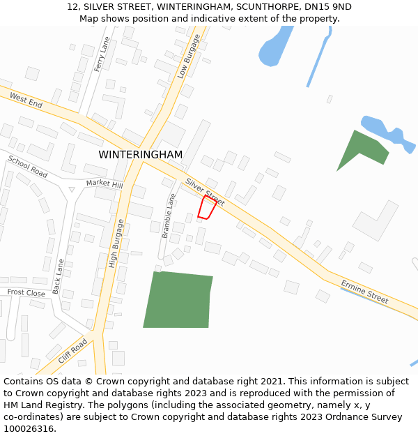 12, SILVER STREET, WINTERINGHAM, SCUNTHORPE, DN15 9ND: Location map and indicative extent of plot