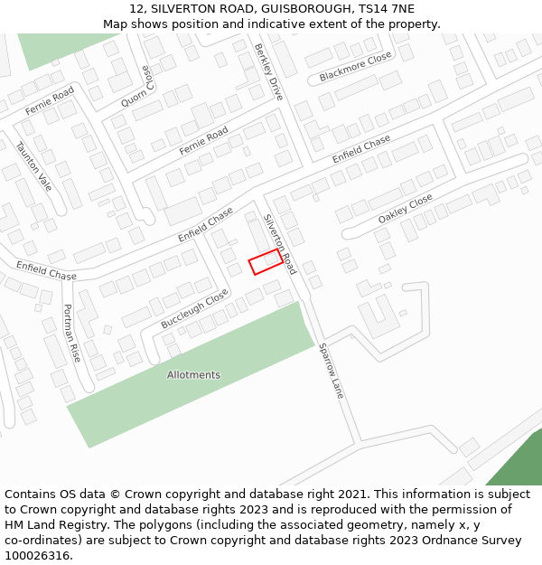 12, SILVERTON ROAD, GUISBOROUGH, TS14 7NE: Location map and indicative extent of plot