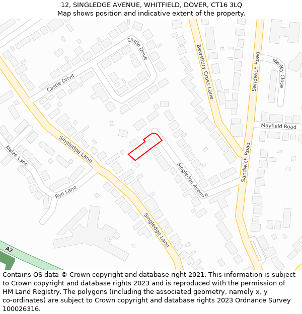 12, SINGLEDGE AVENUE, WHITFIELD, DOVER, CT16 3LQ: Location map and indicative extent of plot