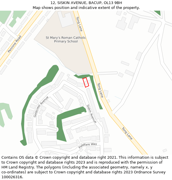 12, SISKIN AVENUE, BACUP, OL13 9BH: Location map and indicative extent of plot