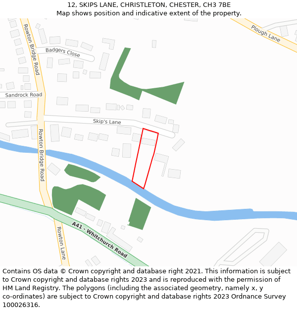 12, SKIPS LANE, CHRISTLETON, CHESTER, CH3 7BE: Location map and indicative extent of plot