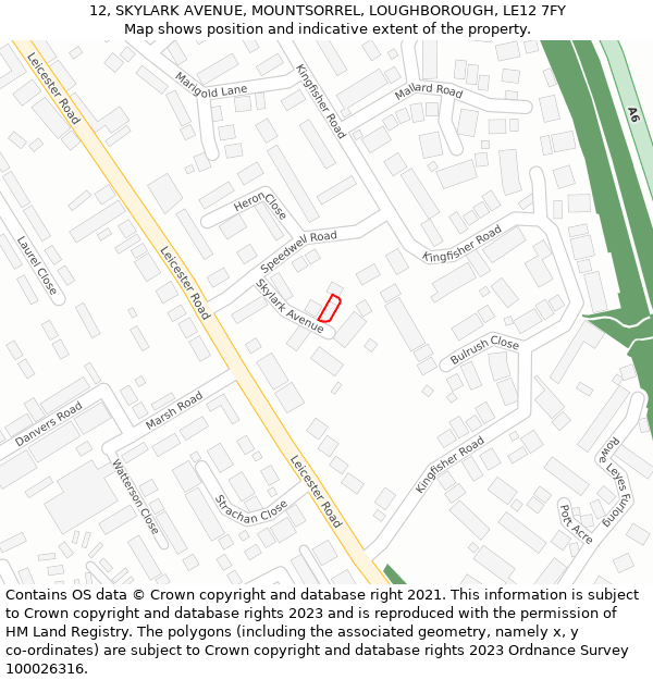 12, SKYLARK AVENUE, MOUNTSORREL, LOUGHBOROUGH, LE12 7FY: Location map and indicative extent of plot